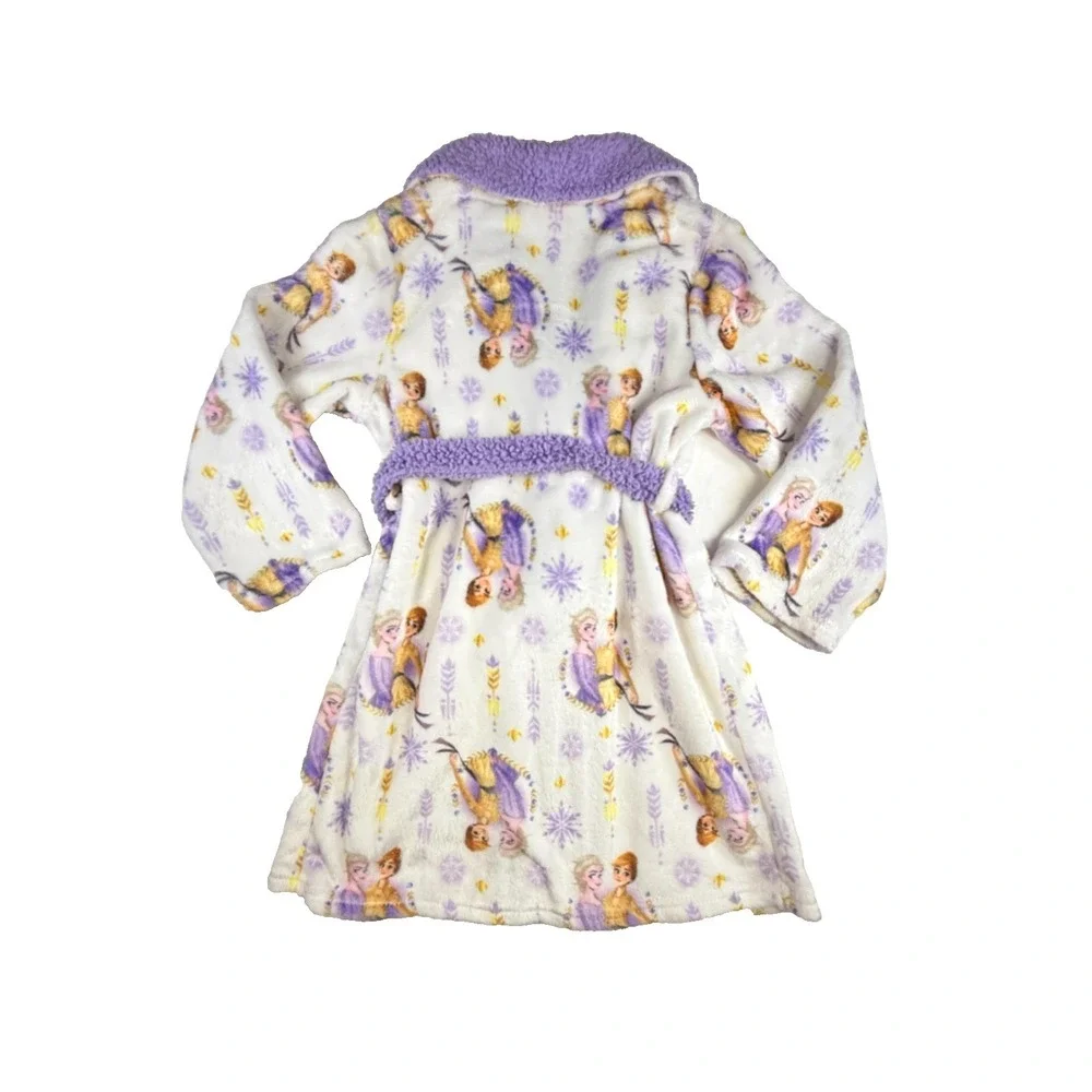 Disney Frozen II Girls 4T 5T Plush Fleece Bathrobe Purple Elsa Anna‎ Belted Robe